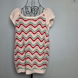 Kaily K Crochet Chevron Knit Sweater Top XL Boho Cottagecore